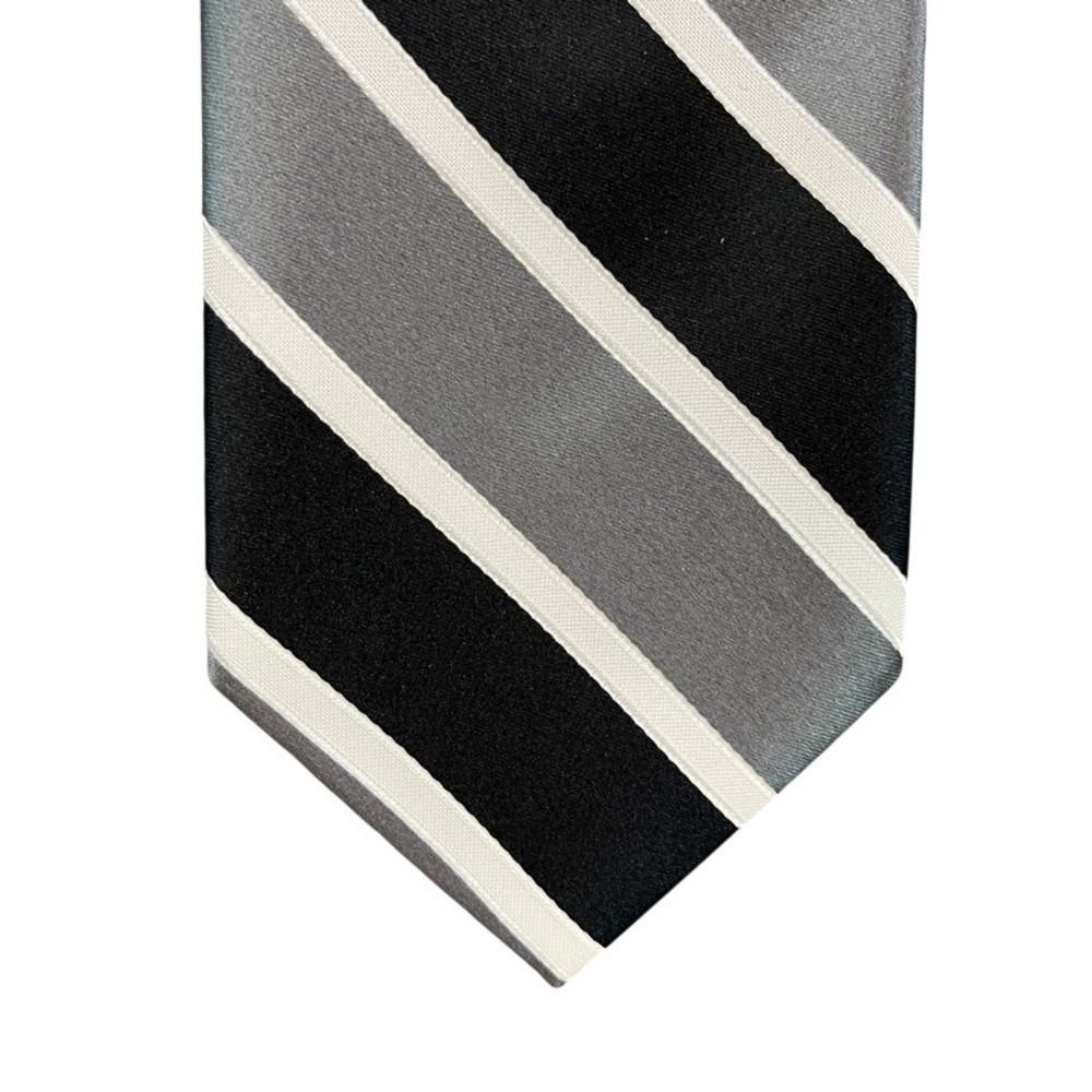 Haggar Mens Necktie Black Grey White Diagonal Striped Hand Made Polyester Tie